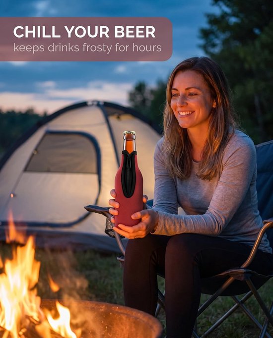 2-delige Isolatiehoes voor bierflessen - isolatiehoes van neopreen - hoes voor flessen met lange hals - houdt de temperatuur vast - antislip - materiaal van neopreen - met ritssluiting - geschikt voor flessen met lange hals - Zwart, rood van Balvi — afbeelding 2