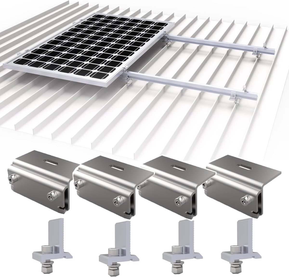 Pack of 4 Roof Spongers with Stabilisation Clamp, Standing Folding Clamp, Solar Mount, Stainless Steel - ShopVlot