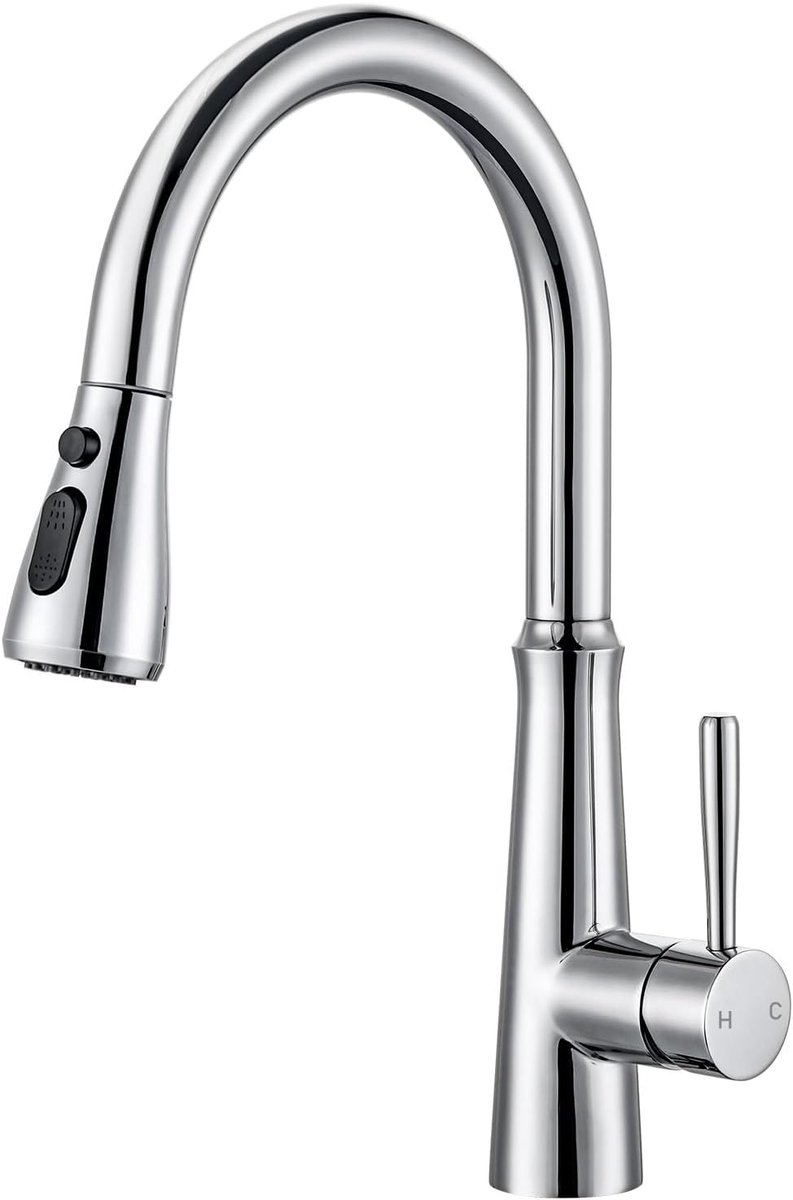 Kitchen Tap Extendable High Pressure Stainless Steel Kitchen Tap 360° Rotating with 3 Water Jet Types Chrome - ShopVlot