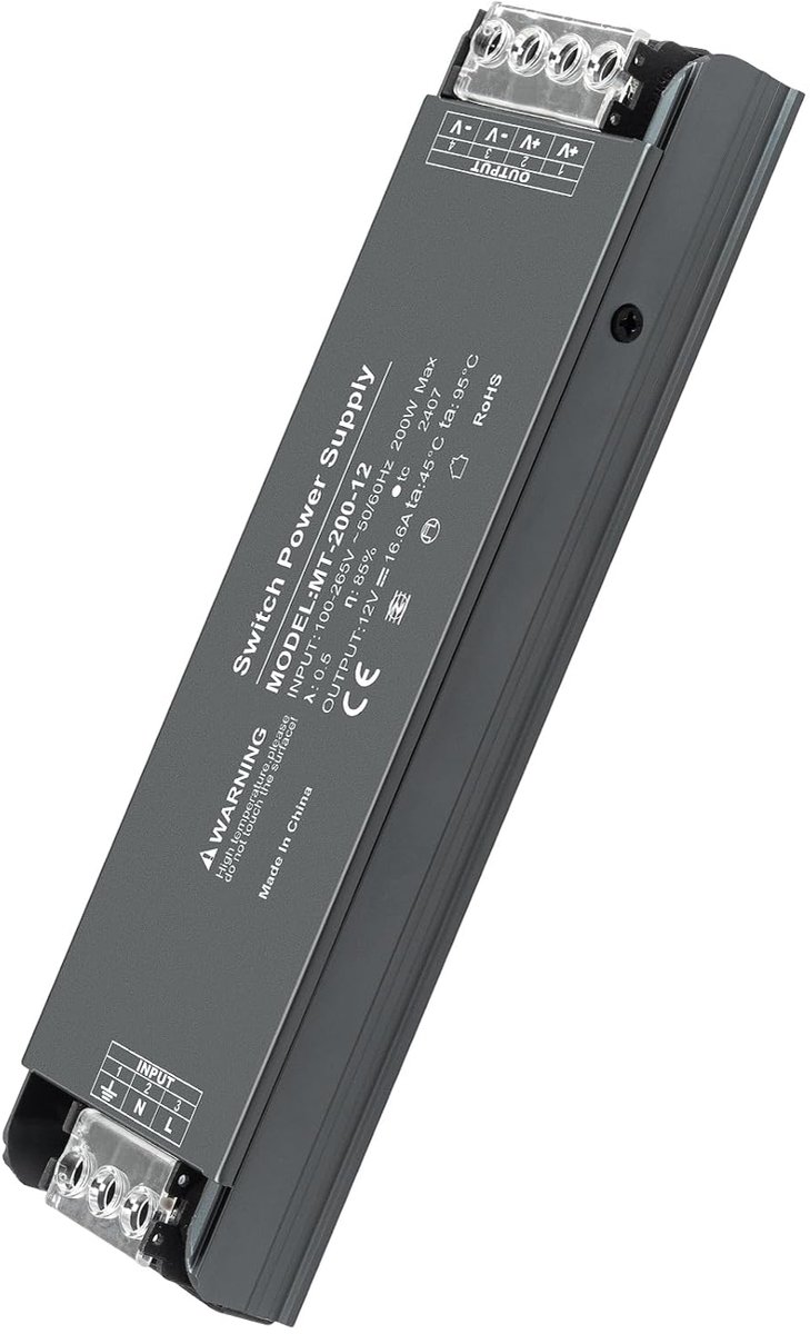 LED Transformer 12V 200W 16.6A LED Power Supply 230V to 12V DC Compact and Robust for LED lamps and strips - ShopVlot