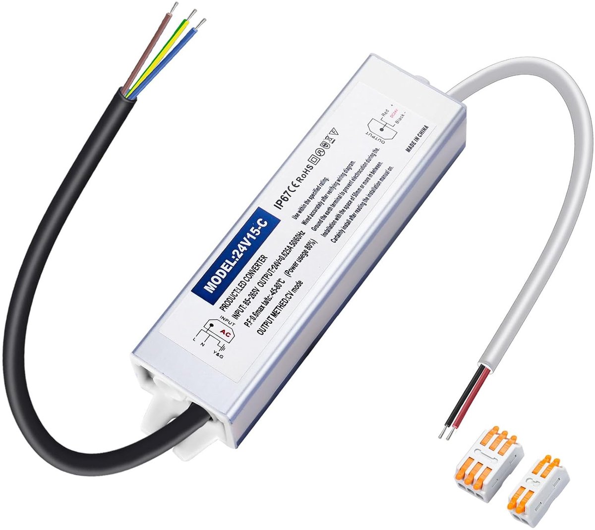 LED Transformer 230V to 24V 15W 0.6A IP67 Waterproof LED Driver 12V DC for Indoor and Outdoor - ShopVlot