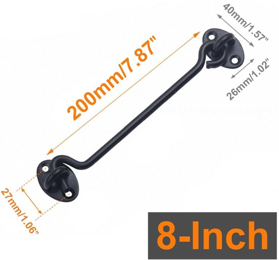 Solidchoice - RVS Zwart Cabin Hook Latch en Eye Hook voor Tuindeuren 2-Pack — afbeelding 5
