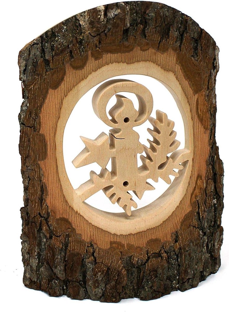TEMPELWERLT decorative figure tree bark reindeer pine 14 x 18 cm, wooden bark nature, wooden image winter forest, art - ShopVlot