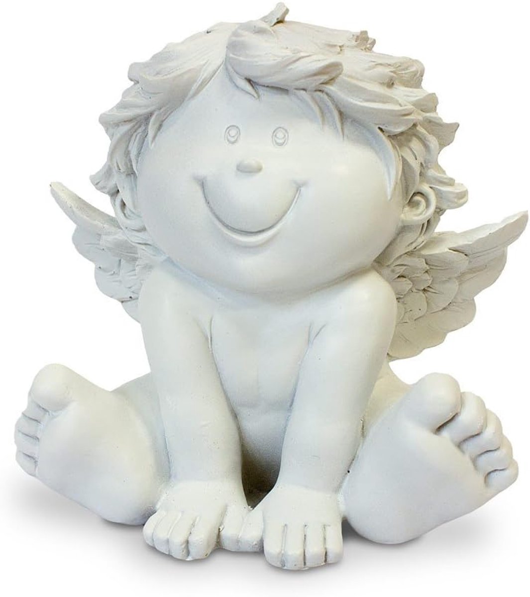TEMPELWELT® Decorative Angel Figure Guardian Angel Sitting 12 cm Polystone White Decoration Figure Baby Angel Angel - ShopVlot