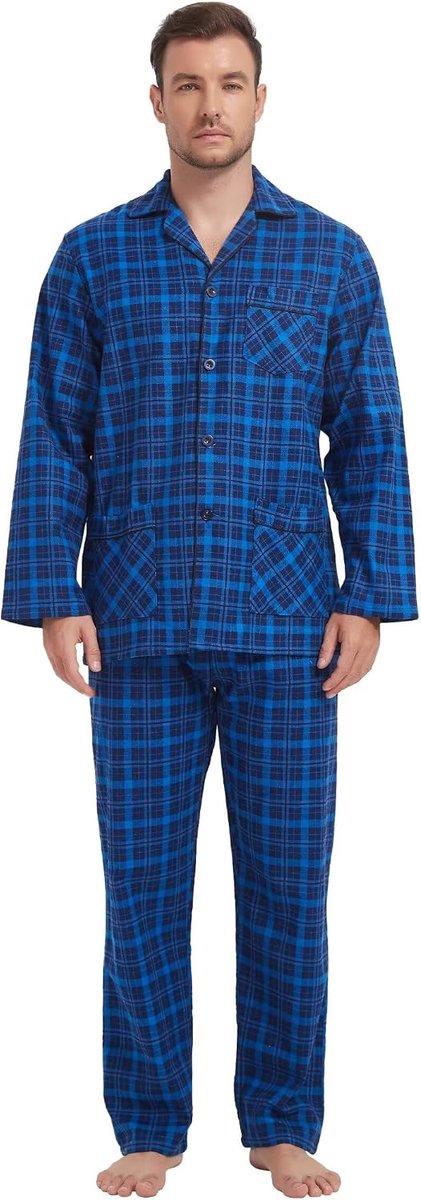 Amaxer 100% Cotton Men's Flannel Pajamas Set Men's Pajamas Home Fashion Pajamas Long Sleeve Pants Set Tops with - ShopVlot