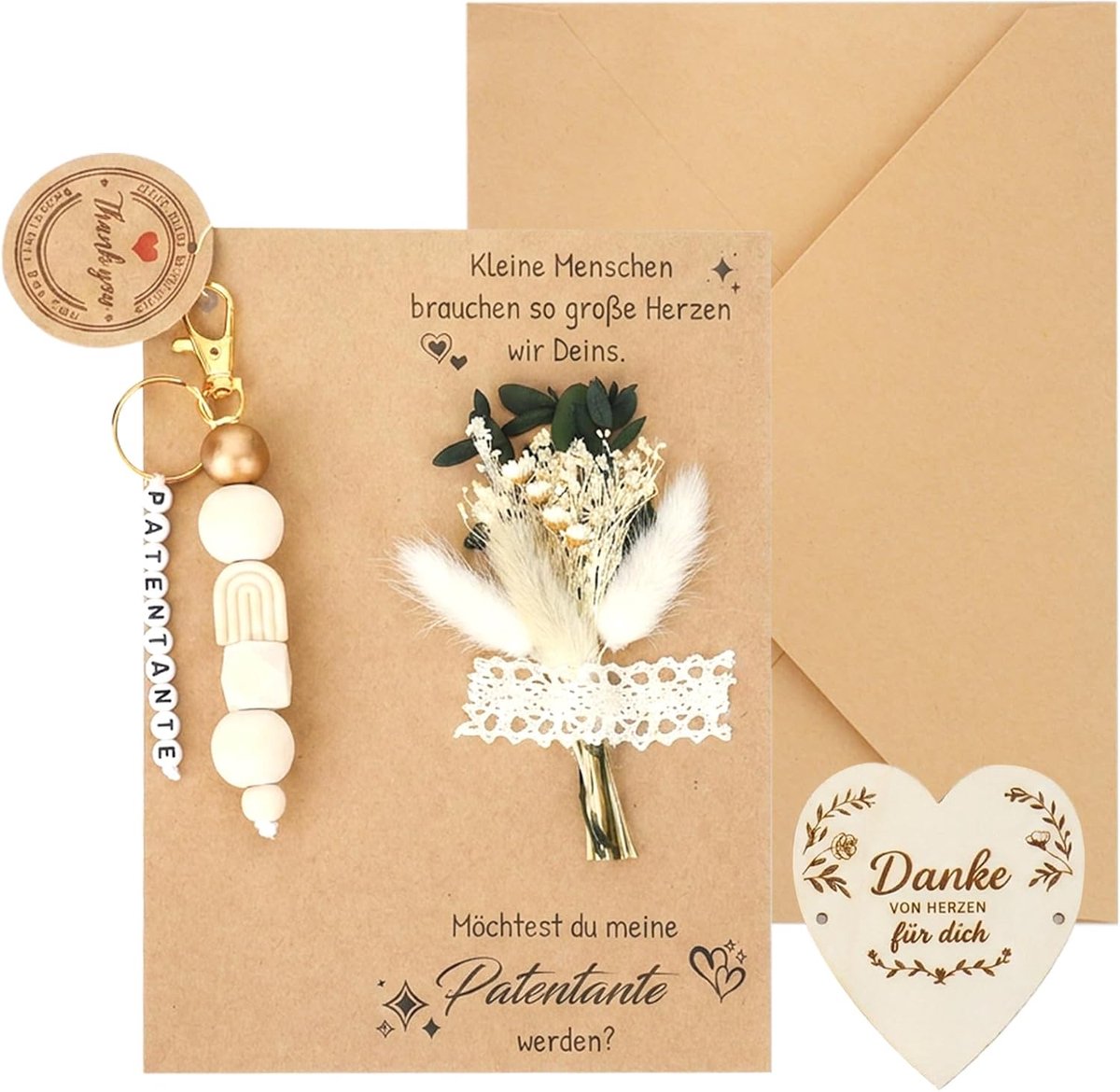 Patentante Vragen Set Wil je mijn peettante zijn met gedroogde bloemen, houten sleutelhanger, cadeau voor - ShopVlot
