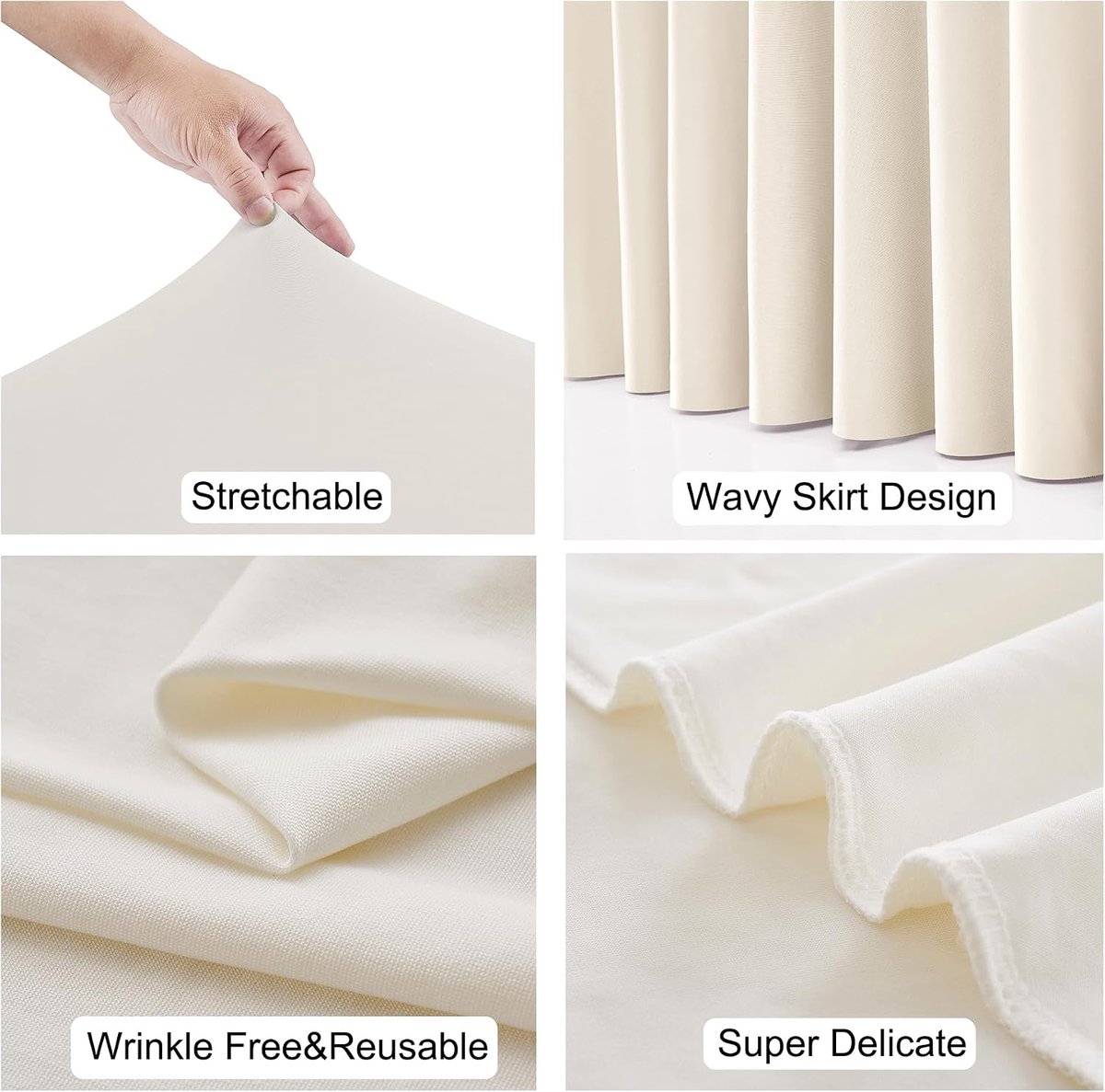 NSSONBEN 2 Pieces Ivory Spandex Rectangular, 180 cm, Wrinkle Free Elastic Tablecloth, for Banquet, Wedding, Birthday - ShopVlot