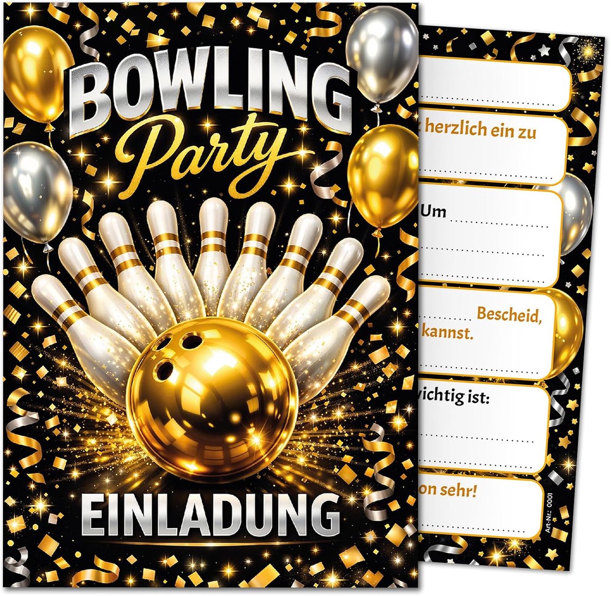12 uitnodigingskaarten voor kinderverjaardag, bowling, meisjes, jongens, kinderen, bowlingparty, uitnodigingen - ShopVlot