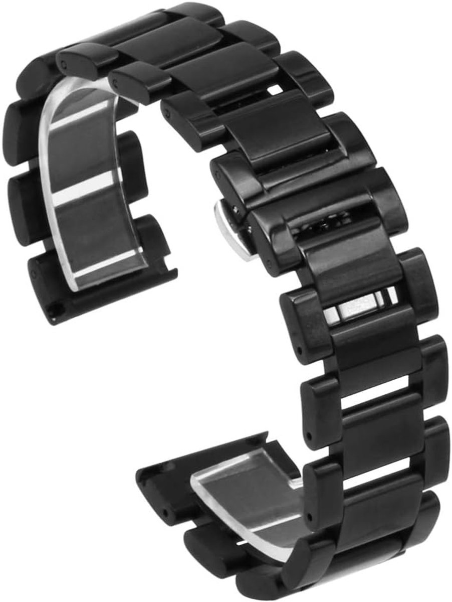 Shiny Classic Black Stainless Steel Watch Band Replacement Watch Strap Deploment Butterfly Buckle 18mm 20mm 21mm 22mm - ShopVlot