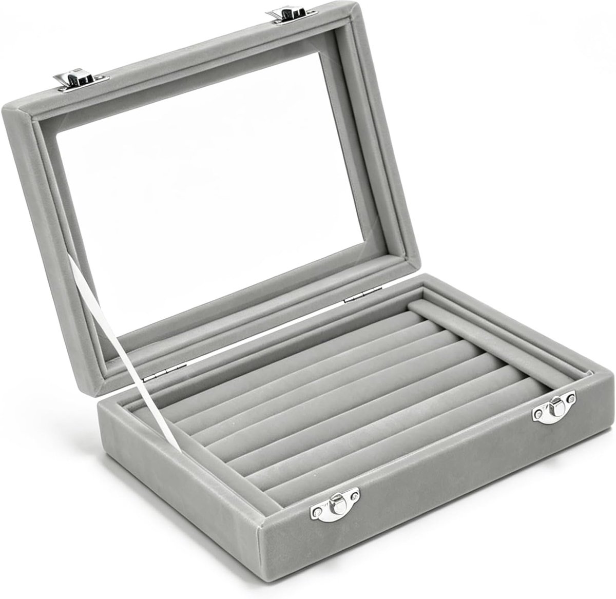 Ringorganizer-dienblad, sieradendoos met 7 vakken, fluweel, sieradenhouder, dienblad, ringen, opbergvitrine met - ShopVlot