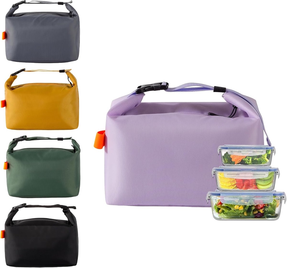 Lunchtas, geïsoleerd, lekvrij, ruime koeltas, opvouwbare ontbijttas, lichte lunchtas met verstelbare handgreep, voor - ShopVlot