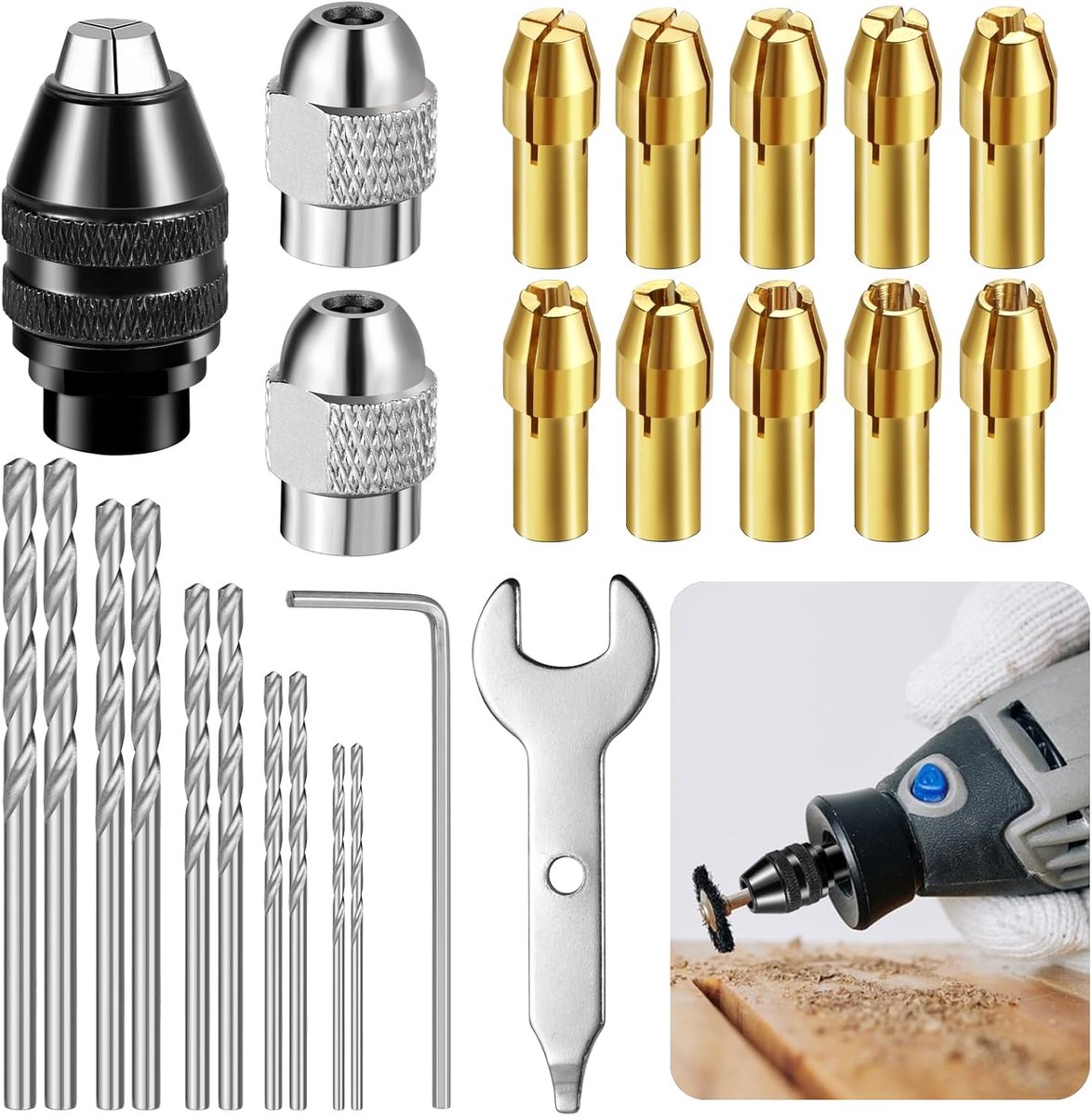 25 Pieces Drill Head Adapter Set, 1/32" to 1/8" Mini Drill Head - ShopVlot