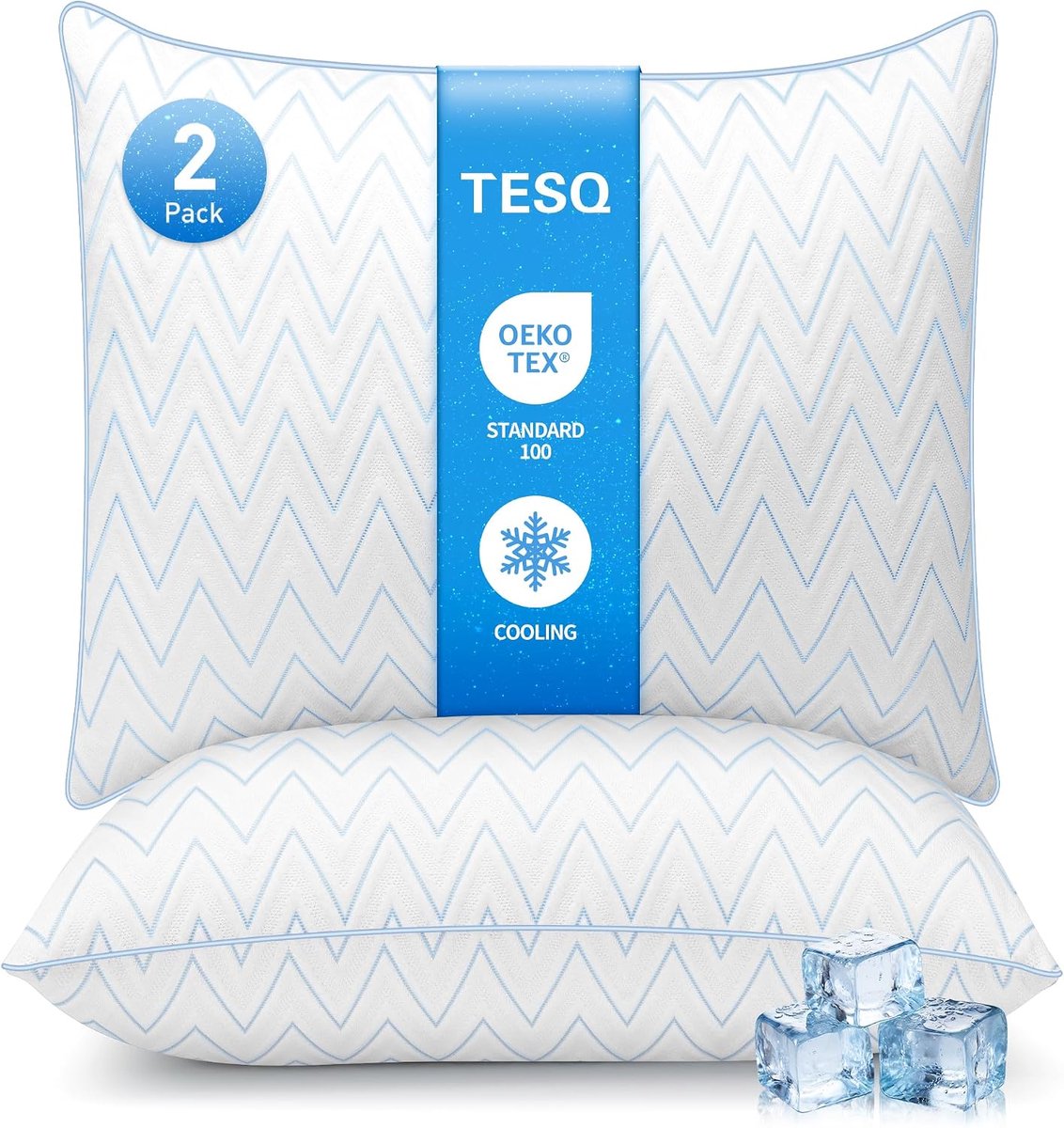 TESQ Verkoelend kussen, 65 x 65 cm, 2 stuks, comfort en evenwichtige ondersteuning - ShopVlot