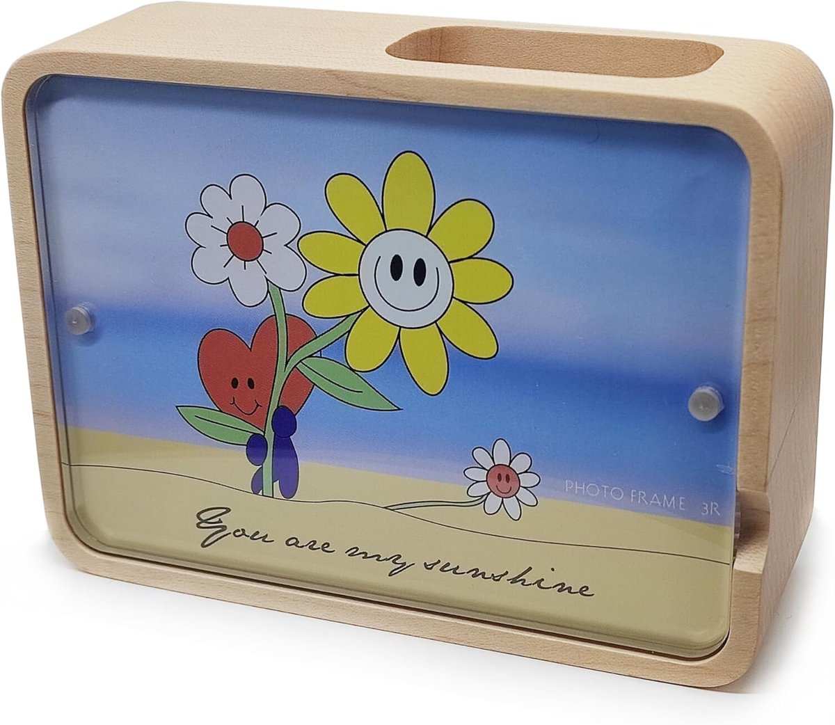 You are My Sunshine Wind Up Pen Holder and Photo Frame Music Box, 12.5cm Solid Wood Pen Holder Photo Frame Musical Box - ShopVlot