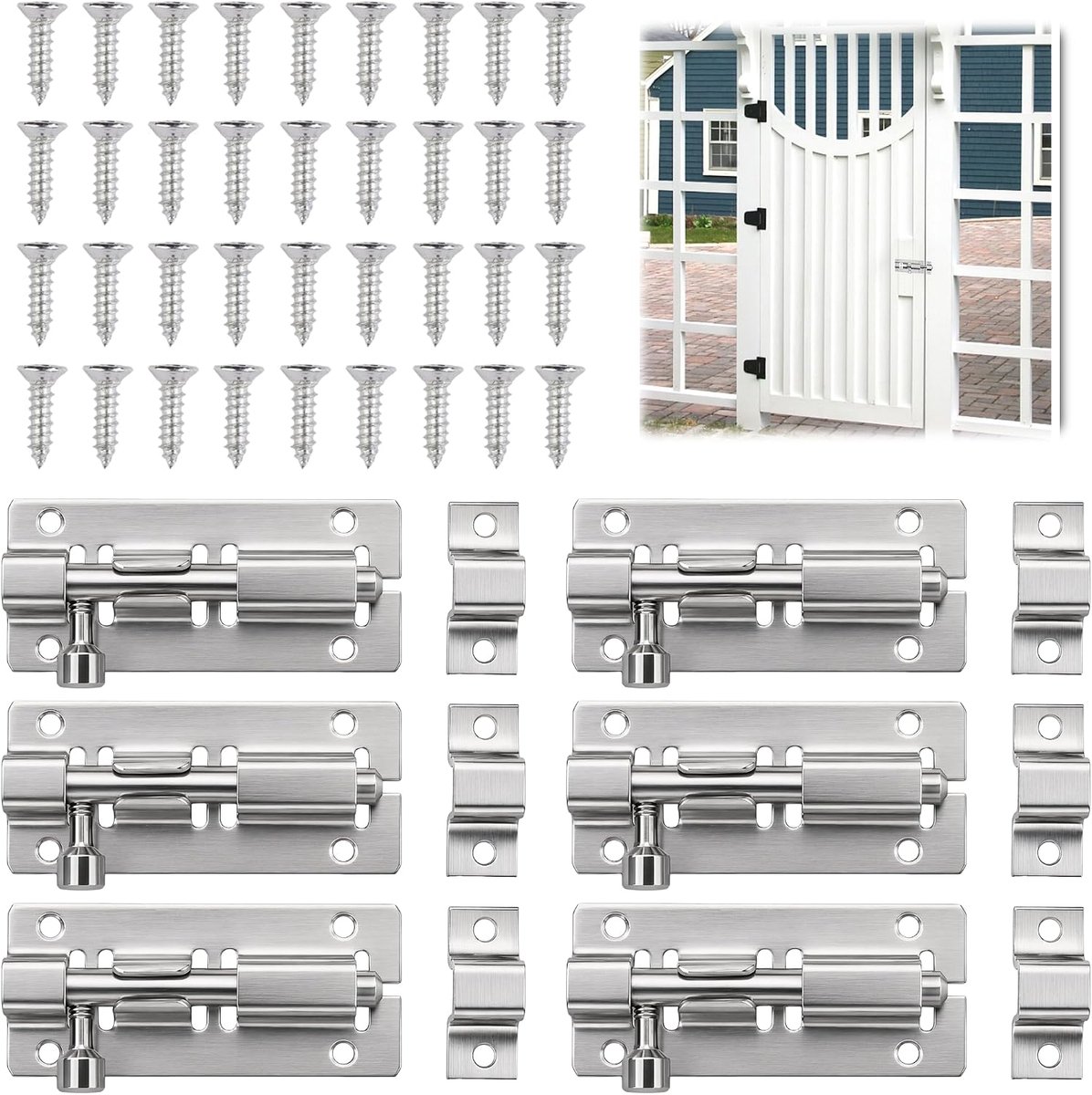 6 Stuks Deurgrendels Van Roestvrij Staal, 2.5inch - Roestvrijstalen Deurgrendel Klein Grendelslot,Deurgrendels - ShopVlot