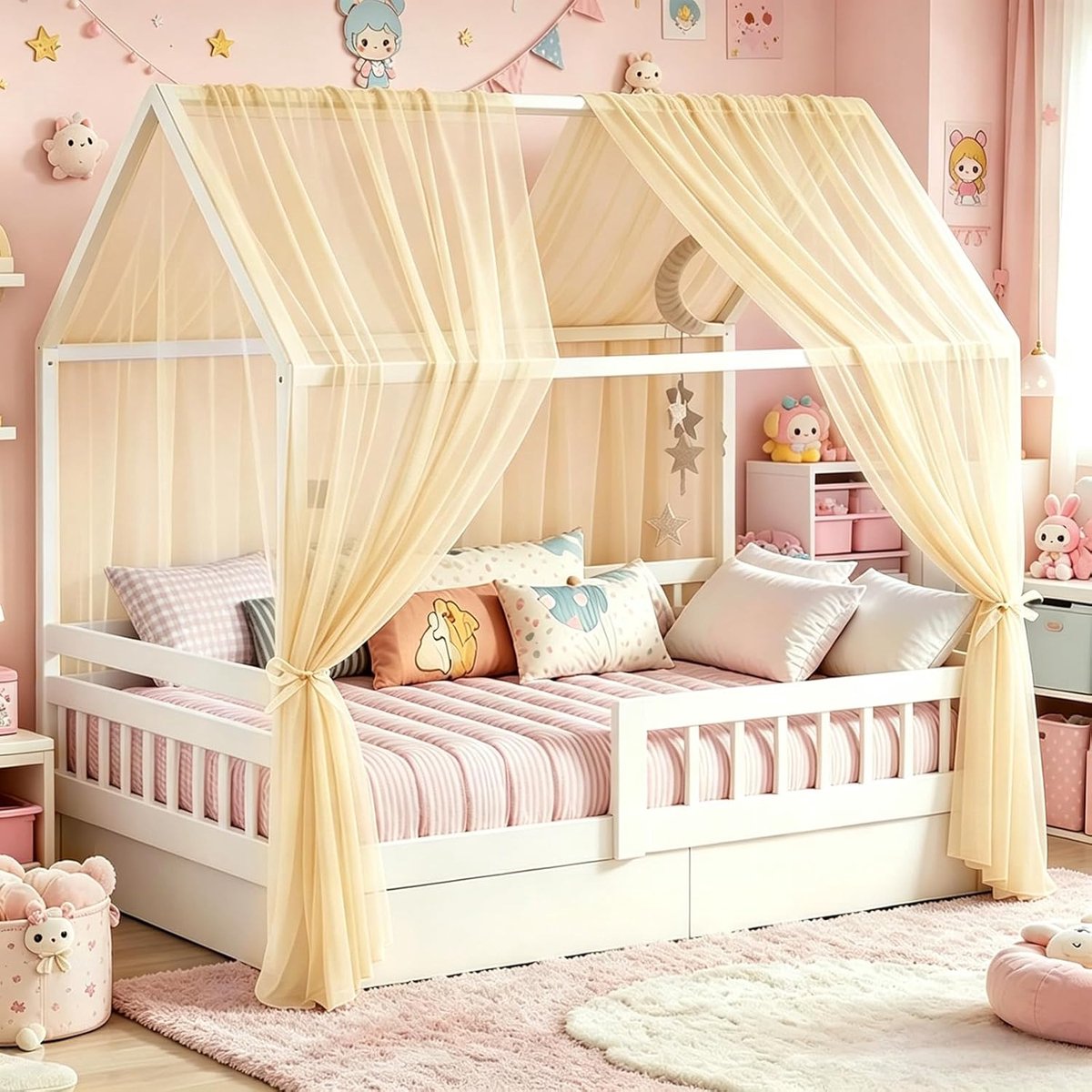 Bedgordijn set 150x350cm - Khaki - Kinderen - Creëer een magische kinderkamer - ShopVlot