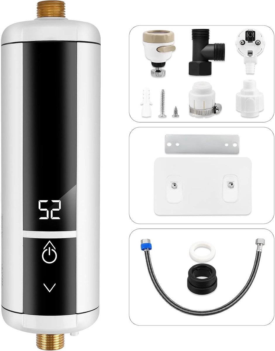 Mini doorstroomwaterverwarmer 3500 W - compact en wit - met temperatuurweergave - ShopVlot