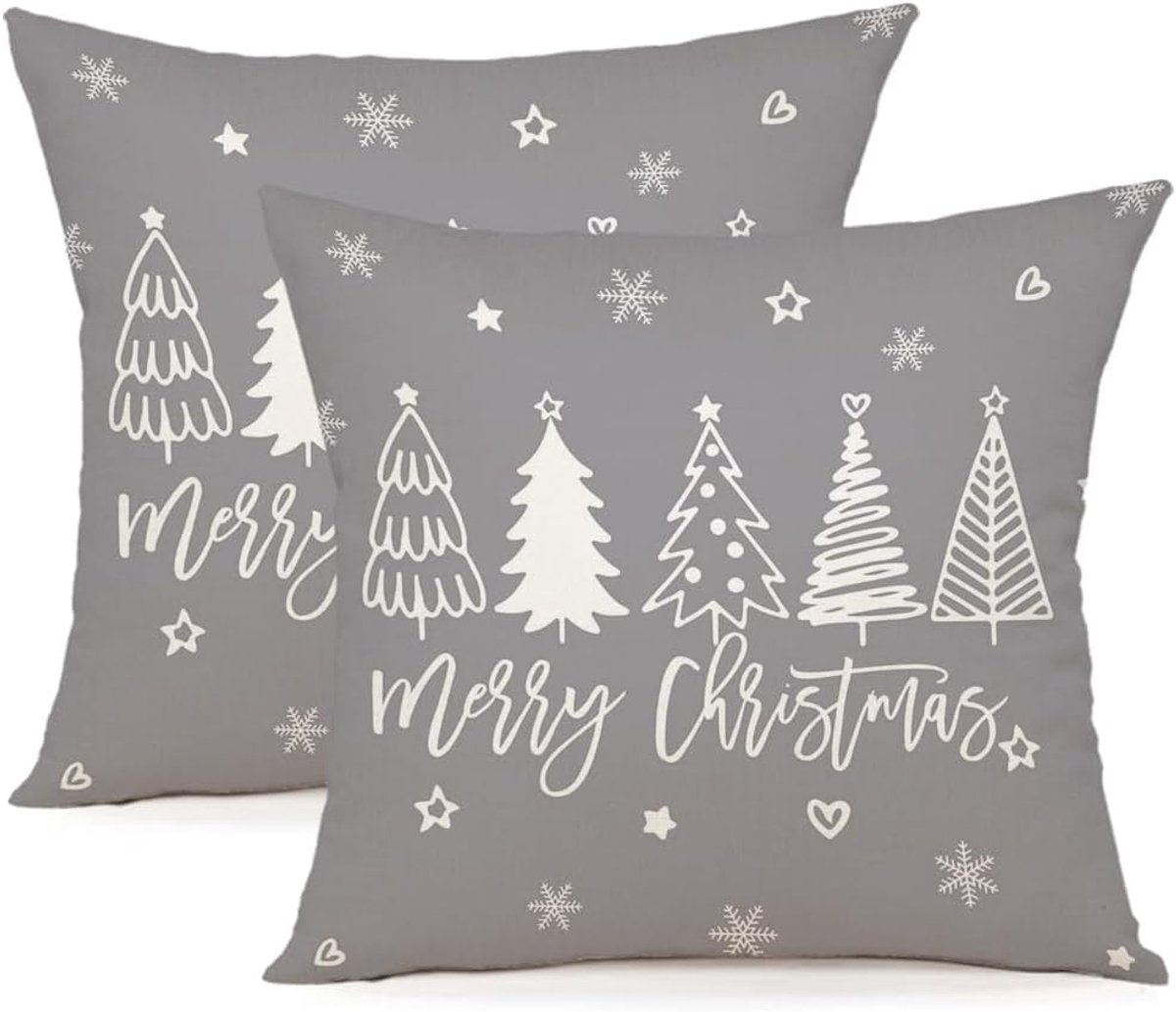 Kussenhoezen set van 2 50x50cm - linnen - kerstdecoratie - perfect voor de bank - ShopVlot