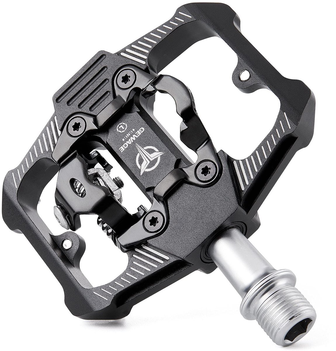 GEWAGE Bicycle Pedals for SPD - 3 Sealed Bearings - Dual Function - Flat and Click Pedal - Lightweight Aluminium MTB Pedals 9 - 16 Inch with Studs for MTB Road Bike