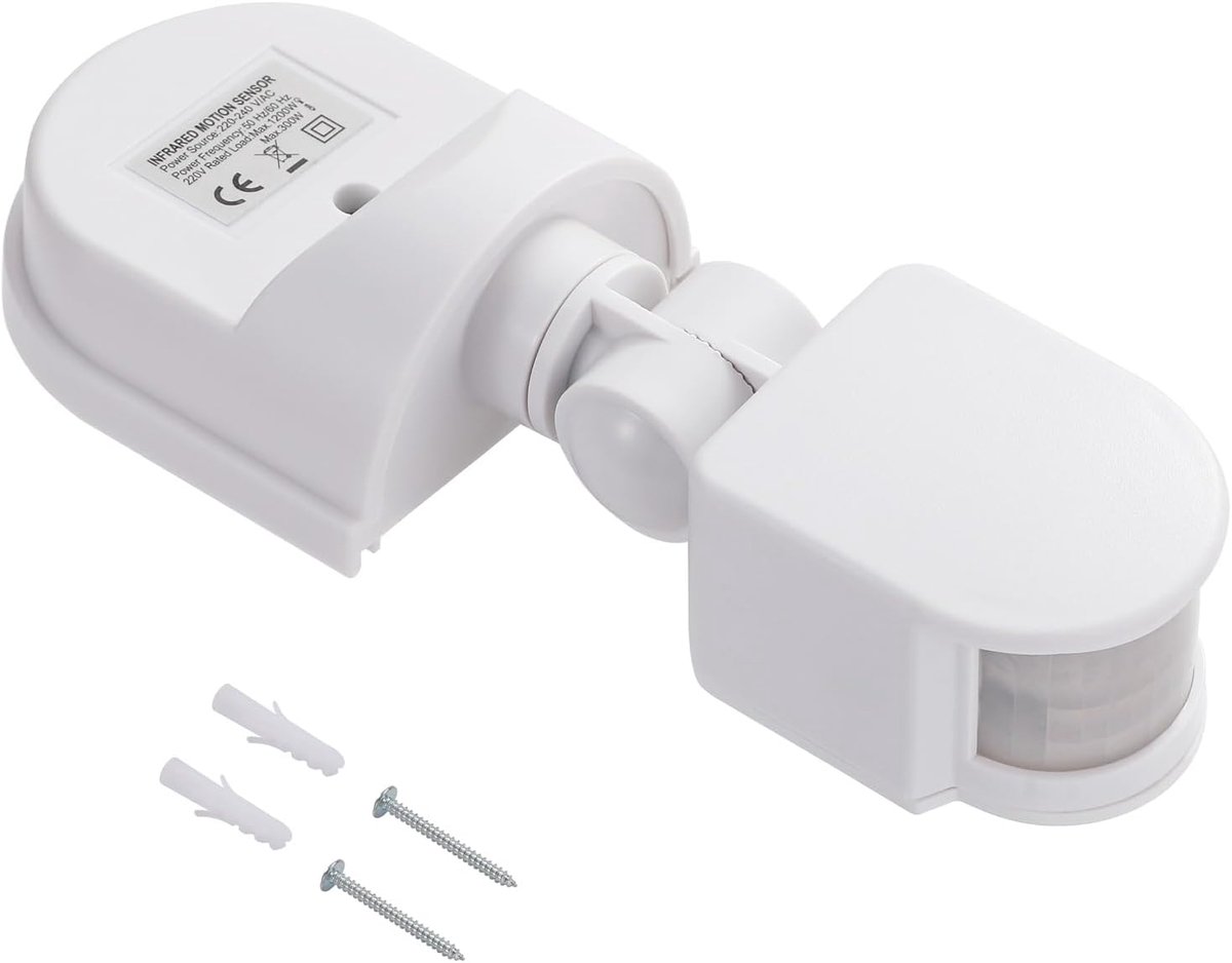 PIR Bewegingssensor Lichtschakelaar - 220V-240V - IP44 Waterdicht - Tot 12 m Detectiebereik - ShopVlot