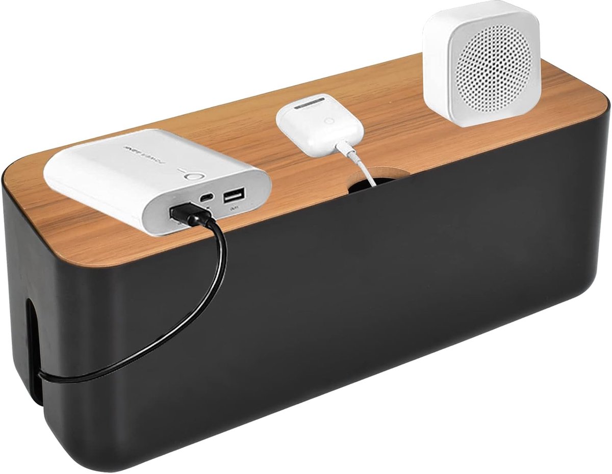 Kabelbox - Zwart - Kabelopberger - Houdt kabels netjes en stofvrij - ShopVlot