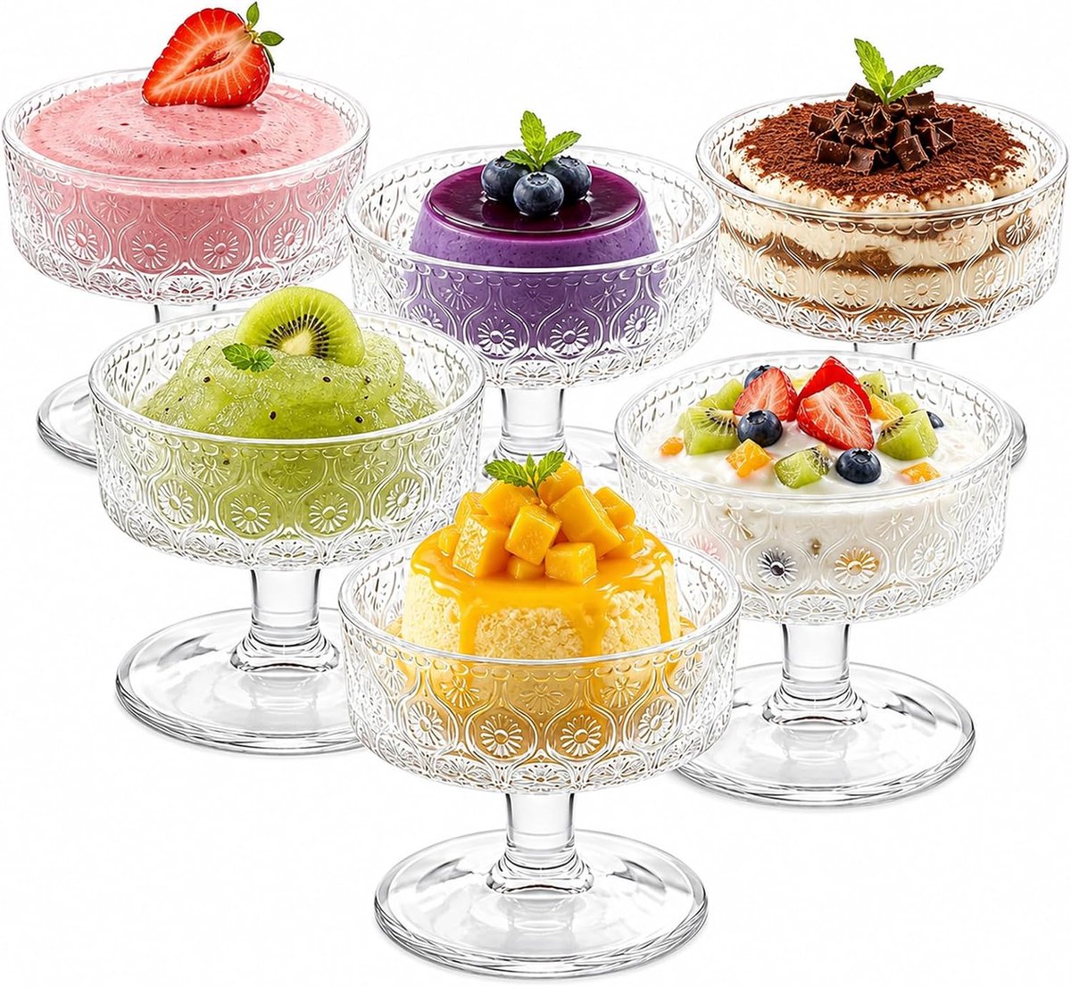 IJsbekers set van 6 - 200 ml - glas met voet - ideaal voor desserts - ShopVlot