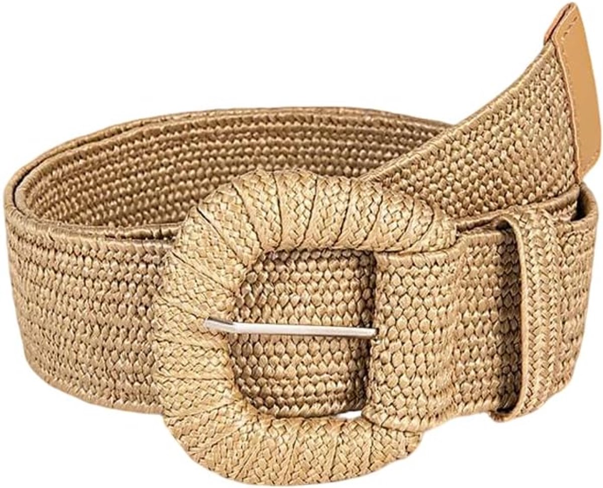 Damesriem breed - gevlochten leer - elegante ovale gesp - modieus accessoire - ShopVlot