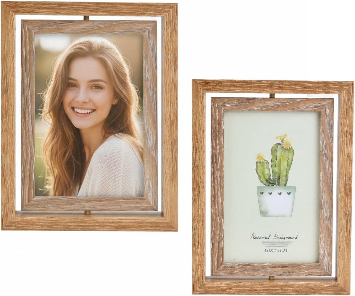 houten fotolijst 13 x 18 cm - dubbelzijdig draaibaar - voor 2 foto's - perfect voor herinneringen - ShopVlot