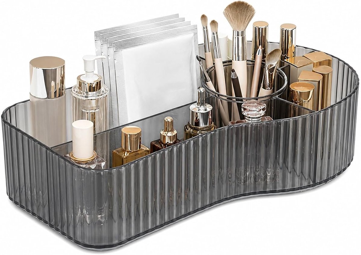 Make-uporganizer met 5 vakken - grote opbergdoos - grijs - perfect voor kwasten en lippenstiften - ShopVlot