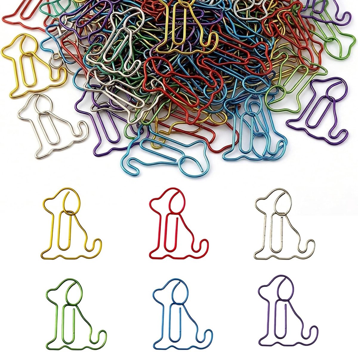 Kleurrijke Paperclips - Veelkleurig - Metalen Hondenvorm - Voor Kantoor en School