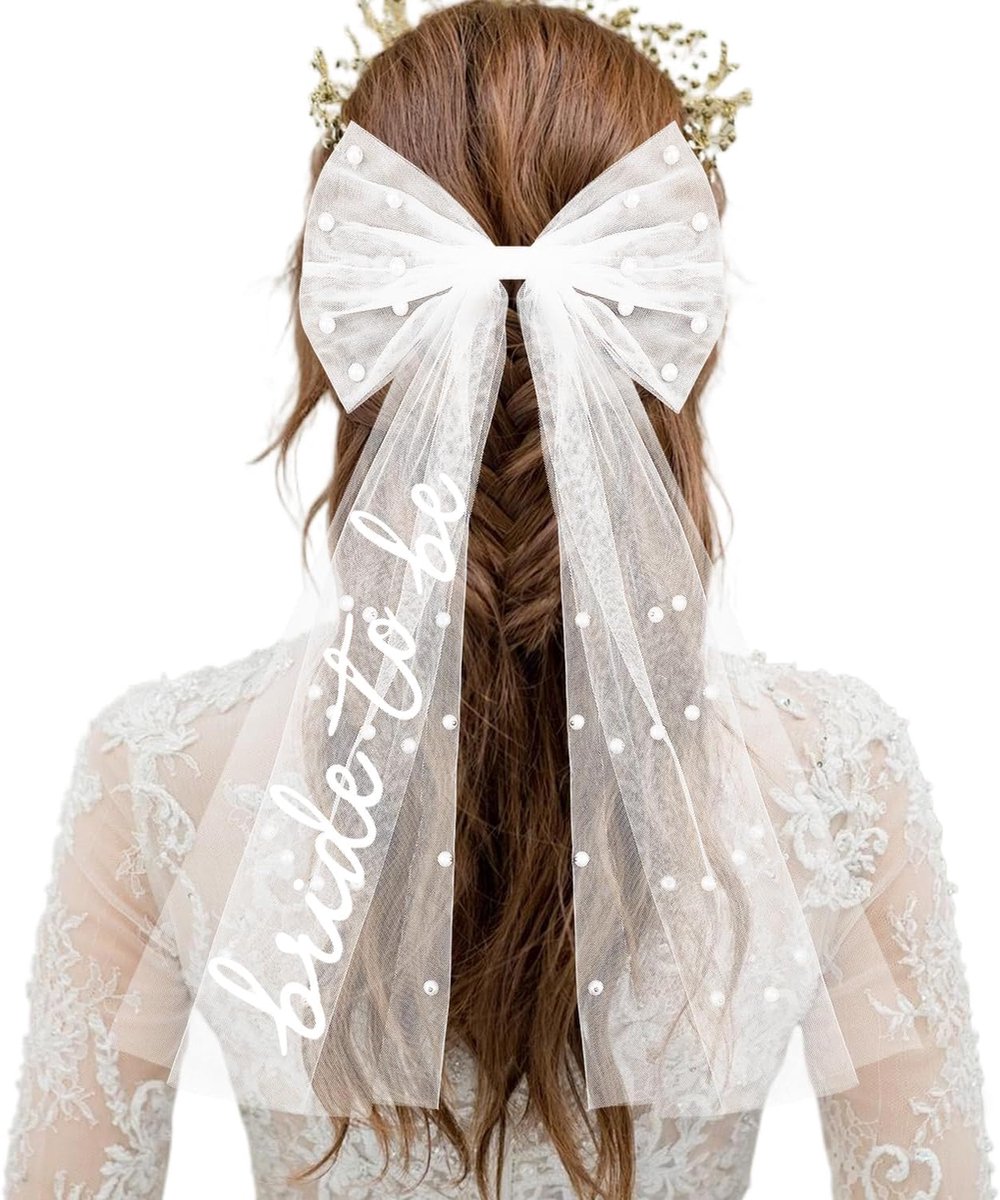 Bruidsvel met Strik en Parels - Bachelorette Party Accessoires - Haarspeld voor Bruiloft - Perfect voor Verloving - ShopVlot