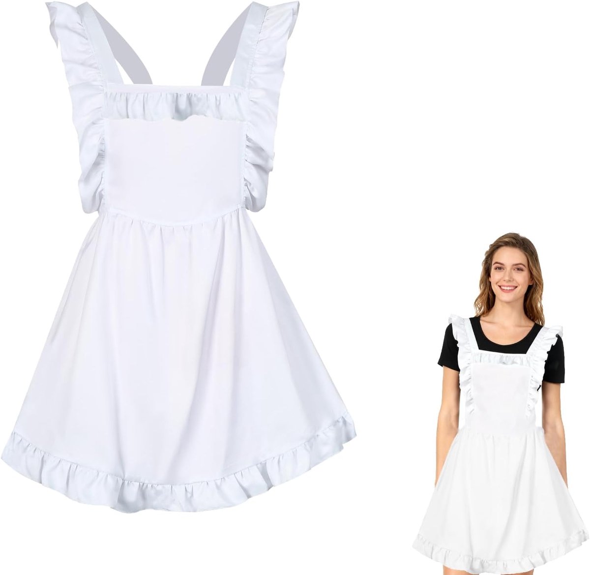 Meisjes kostuum witte schort - klassieke franje - maid outfit - perfect voor Halloween - ShopVlot