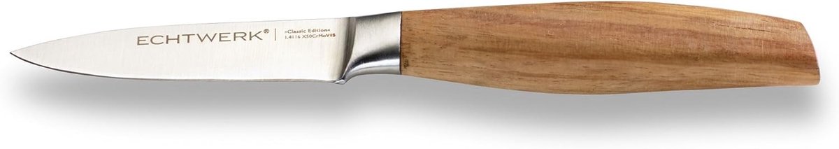 Peelmes - 9 cm - Roestvrij Staal - Ergonomisch Handvat van Acaciahout - Voor Fruit en Groenten