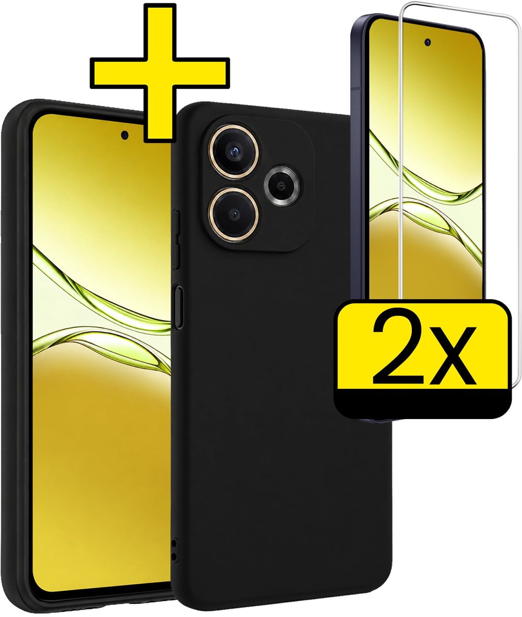 Hoesje - Met 2x Screenprotector - Geschikt voor OPPO A5 Pro - Sterk & Shockproof - Back Cover - Siliconen Case - Telefoon Hoes - Telefoonhoesjes - Zwart
