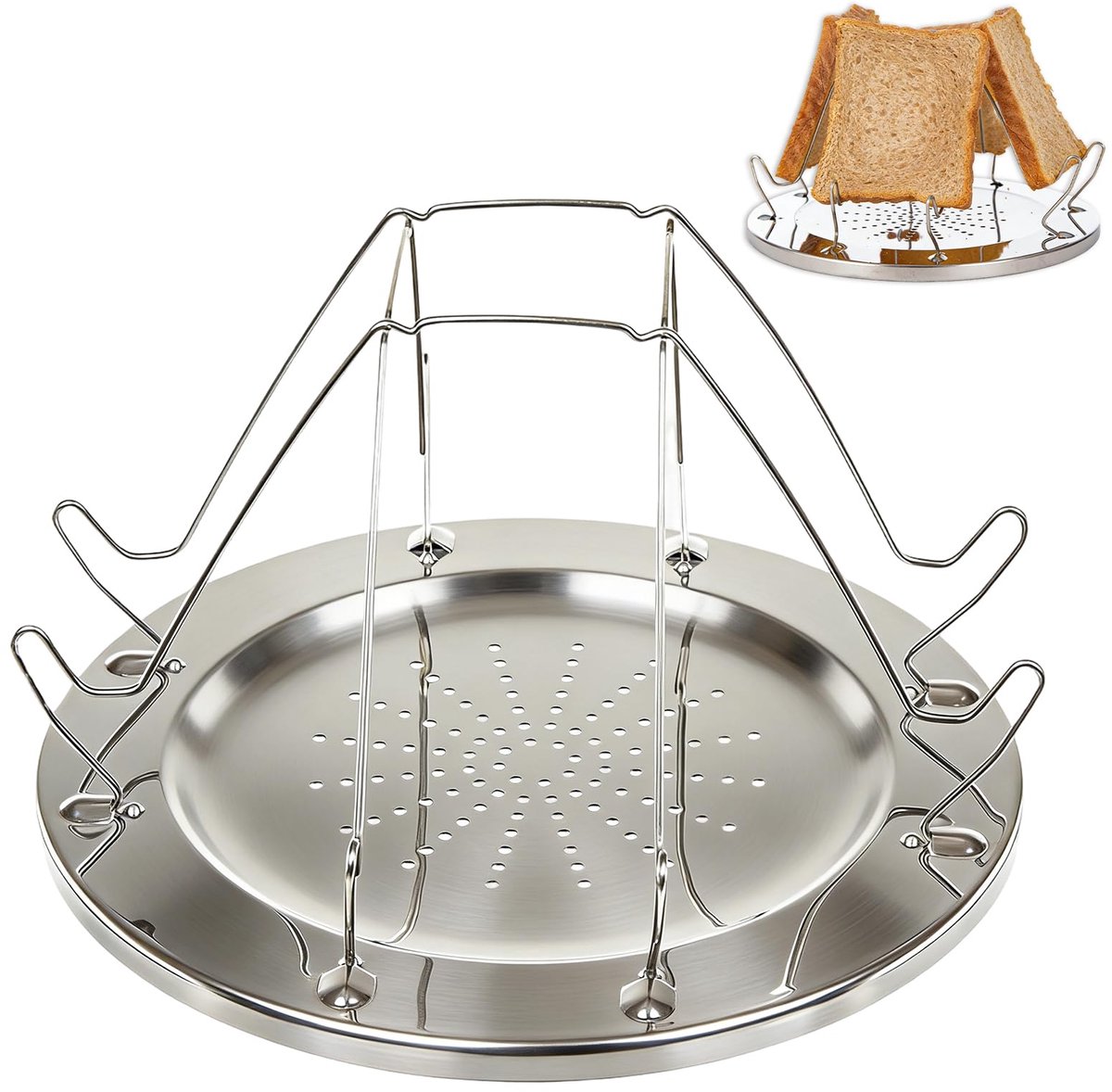 Camping broodrooster 22 cm - roestvrij staal - opvouwbaar - ideaal voor buiten koken - ShopVlot