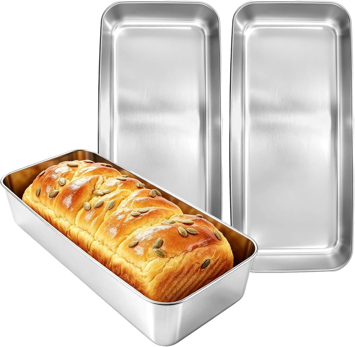 Broodbakvorm set 3 stuks - roestvrijstaal 33x15x6 cm - stapelbaar - antiaanbaklaag voor perfect brood - ShopVlot