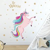 Muurstickers Kinderkamer Eenhoorn met Sterren 120x100 cm - Wanddecoratie Meisjeskamer - Muurdecoratie Unicorn Roze en Goud - Live Deals