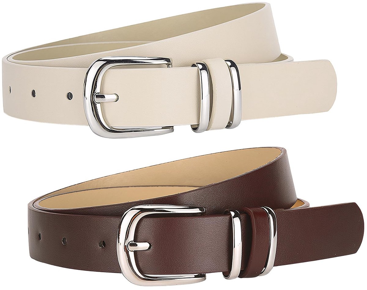 Solidchoice - Dames Leren Riem met Mode Gesp, Set van 2