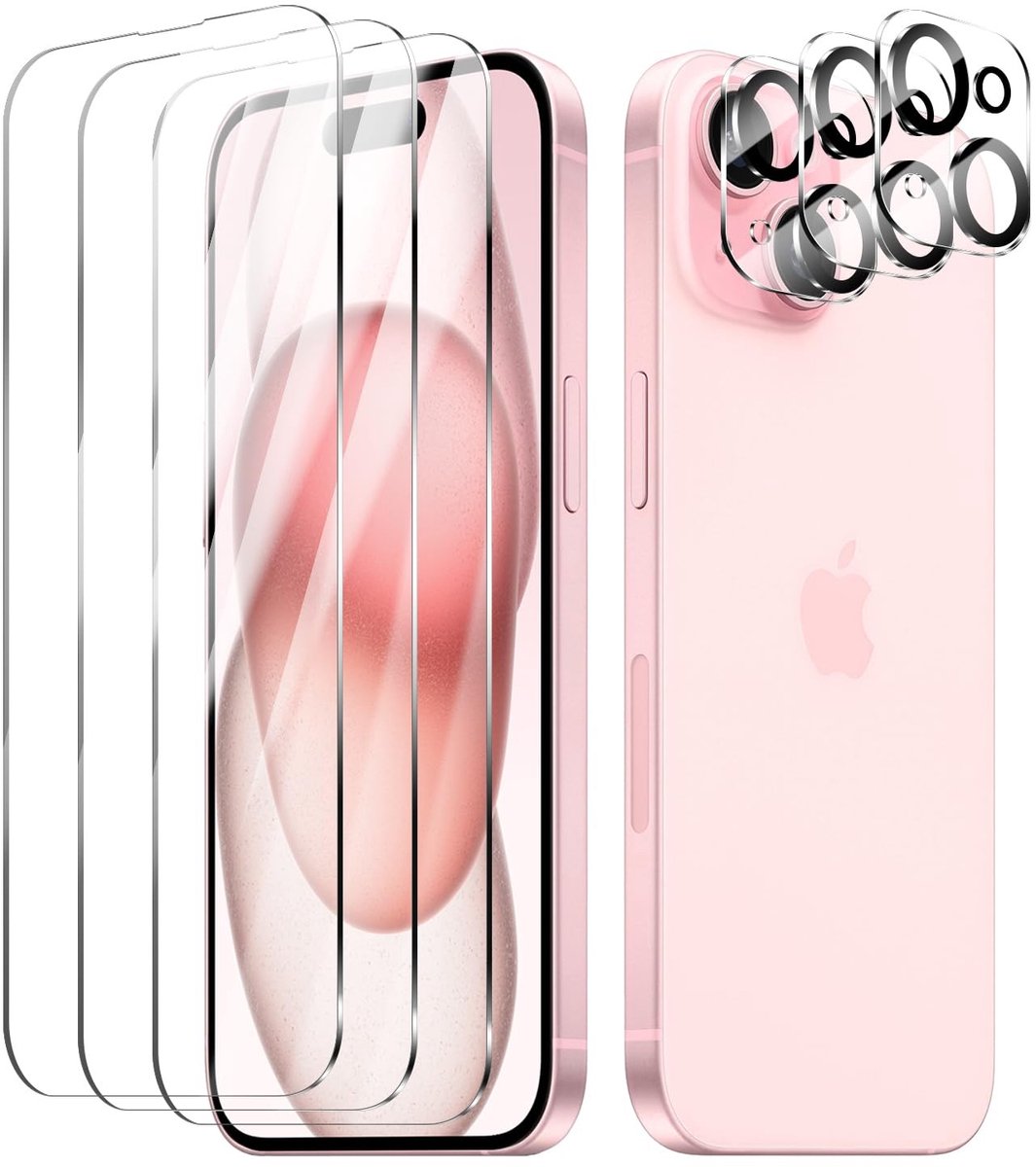 Solidchoice - 3 Stuks Helder Screen Protector en Camera Lens Beschermers voor iPhone 15