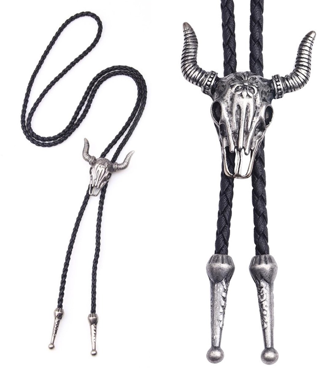 Solidchoice - Handgeweven Leren Bolo Tie met Cow Skull Pendant