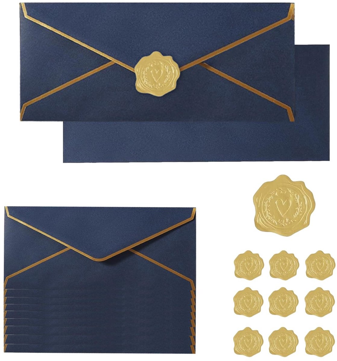 Solidchoice - Verjaardagsuitnodiging Enveloppen met Gouden Stickers (10 Stuks)