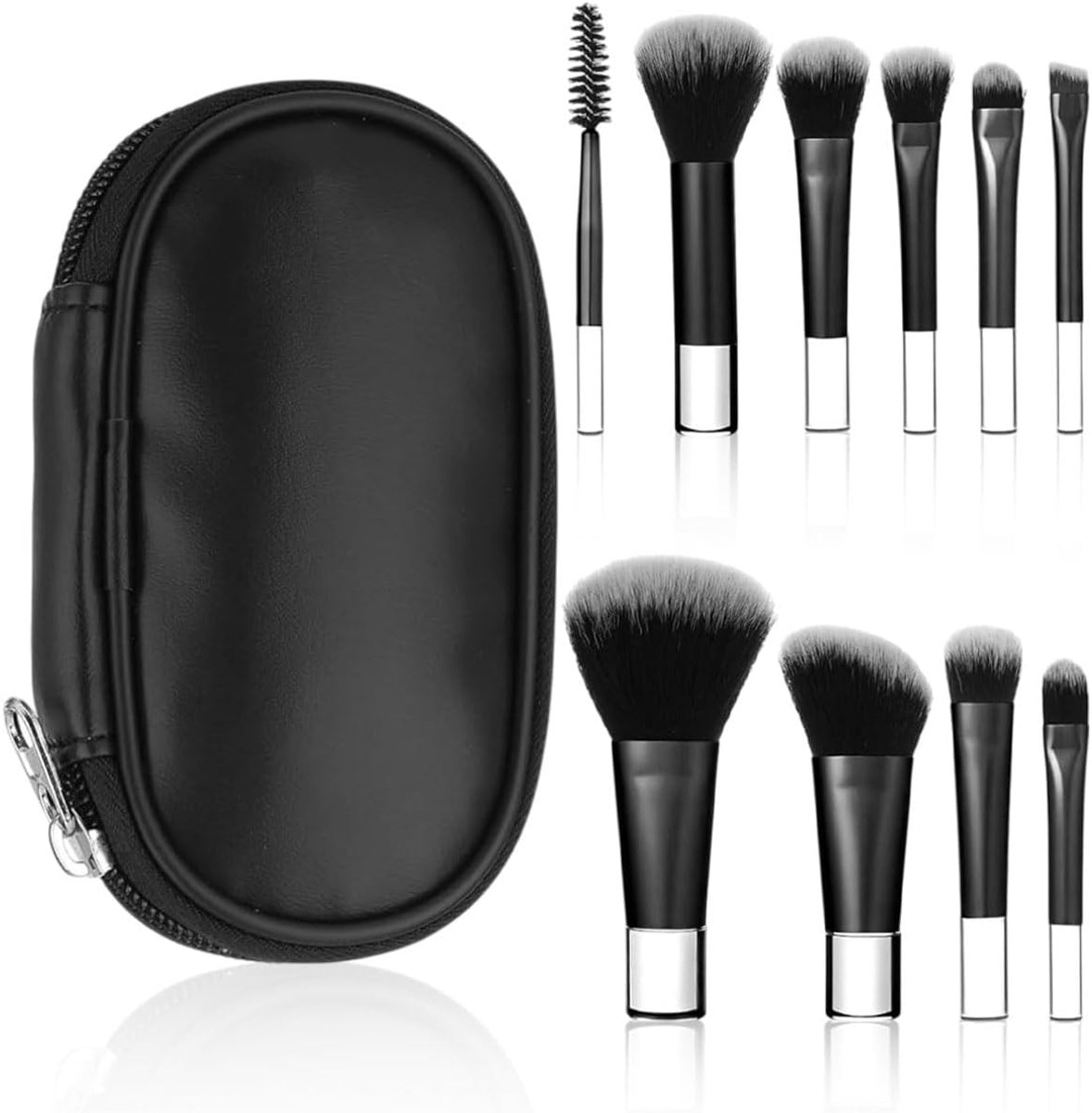 Reis borstelset make-up 10 stuks - mini met opbergtas - cosmetiekborstelset - ideaal voor onderweg - ShopVlot