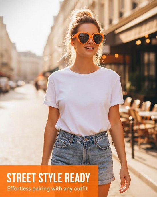 Luxe Hartjes Zonnebril - voor Dames & Heren - Hartvormige Zonnebril Set - UV-Bescherming - Retro Vintage Look - Festival Must - Ideaal voor Bruiloft, Festival & Themafeest - Oranje van Merkloos — afbeelding 5