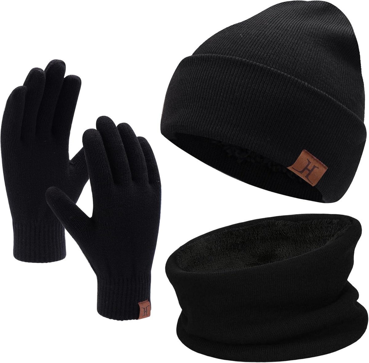 Wintermuts, sjaal en touchscreen-handschoenen set - gebreid, fleece gevoerd - voor heren en dames - comfortabel en warm - ShopVlot