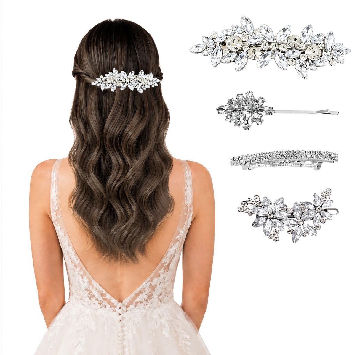 Solidchoice - Set van 4 Strass Haarspelden met Bloemblaadjesdesign voor Dames