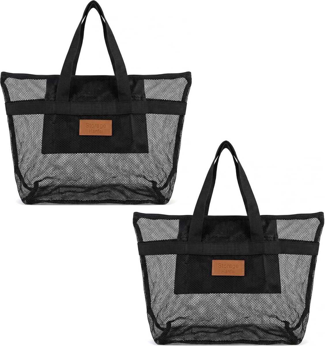 Solidchoice - Grote Mesh Strandtas met Binnenzak, Sneldrogend, Zwart