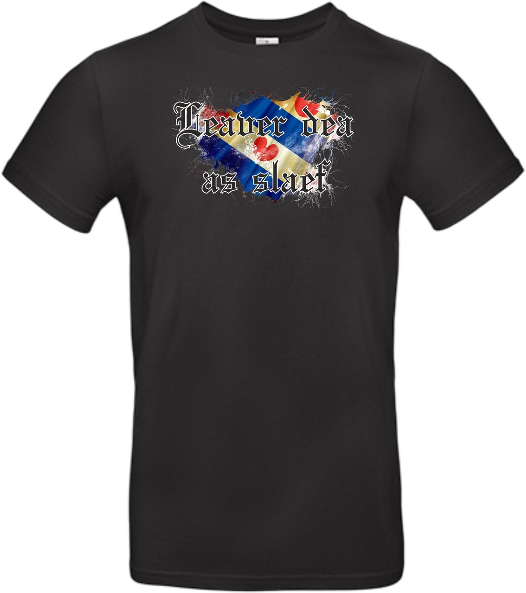 T-shirt zwart met opdruk Leaver Dea as Slaef (friesland, Grutte Pier, Slag bij Warns) maat XXL van Shirtmakelaar