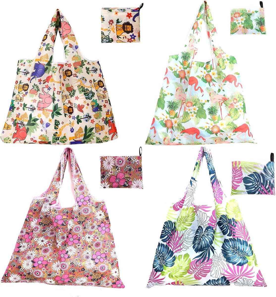 Herbruikbare Vouwbare Boodschappentassen - Wasbare Eco Tote Bags - Inhoud 4 stuks - Ideaal voor dagelijkse boodschappen - ShopVlot