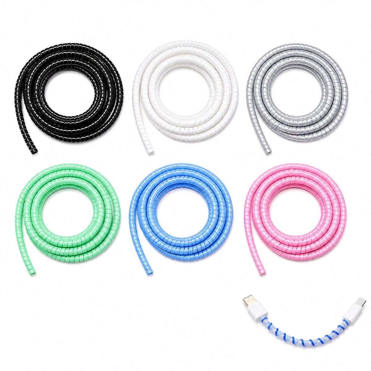 Solidchoice - Set van 6 Spiralkabel Beschermers voor Opladers Multi-Kleur