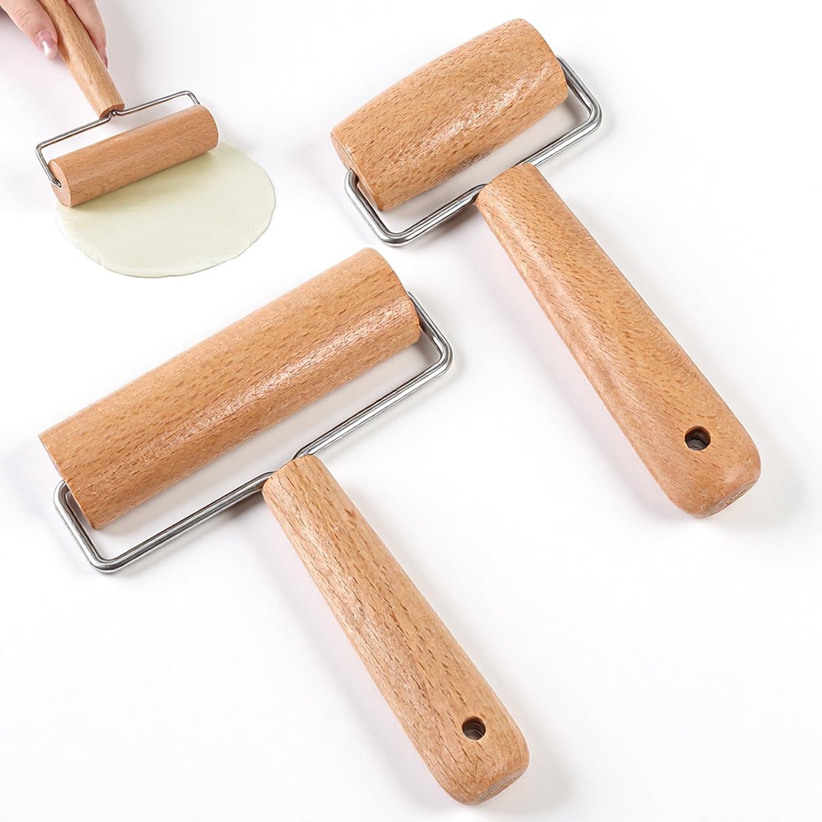 Solidchoice - Set van 2 Houten Deegrollers met Handvat